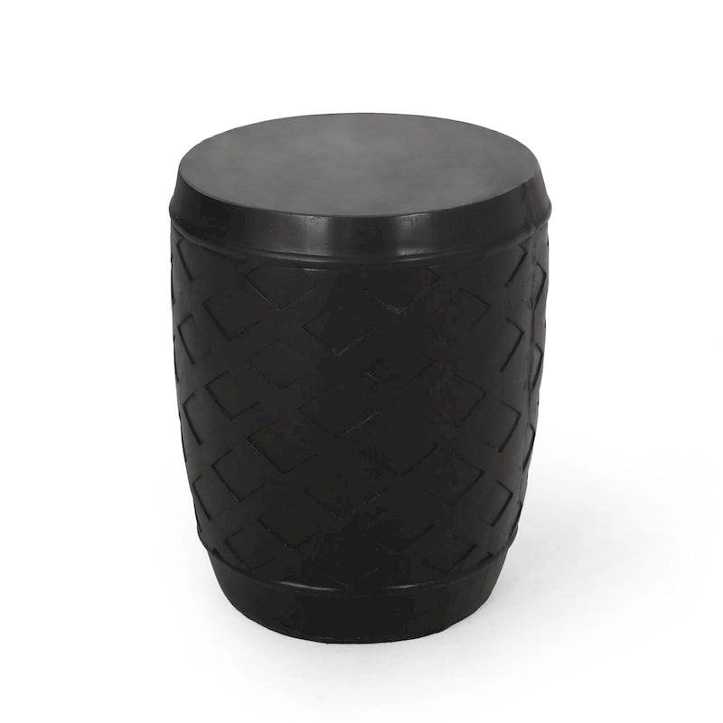 Table d'appoint contemporaine en béton avec motif ajouré, noire