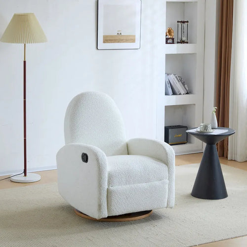 Fauteuil inclinable en tissu bouclette, pivotant à 360° et à bascule