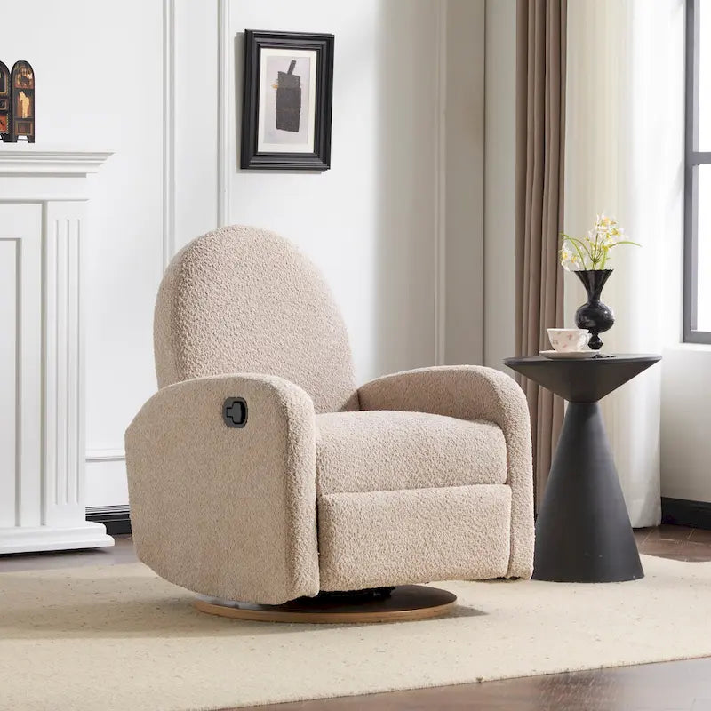 Fauteuil inclinable en tissu bouclette, pivotant à 360° et à bascule