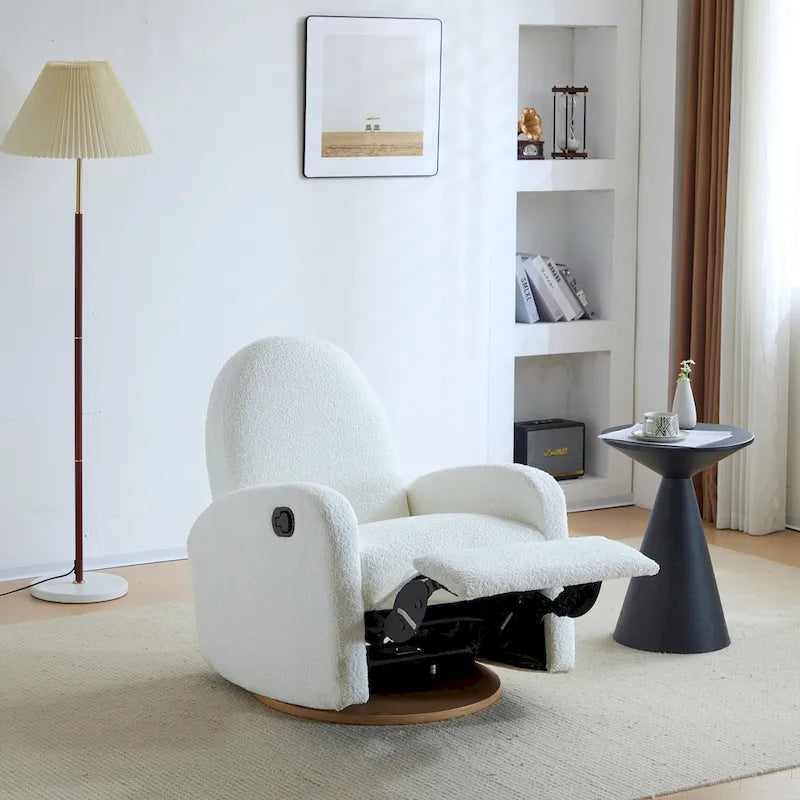 Fauteuil inclinable en tissu bouclette, pivotant à 360° et à bascule