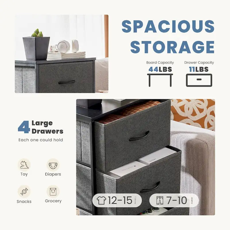 Commode en tissu à 4 tiroirs, Organiseur de rangement pliable