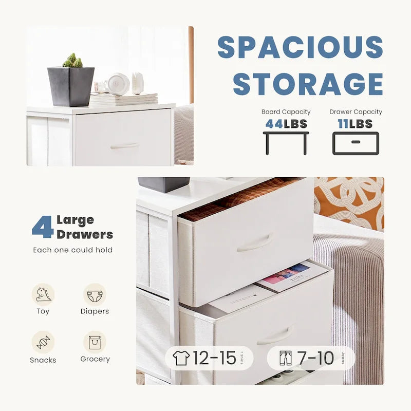 Commode en tissu à 4 tiroirs, Organiseur de rangement pliable