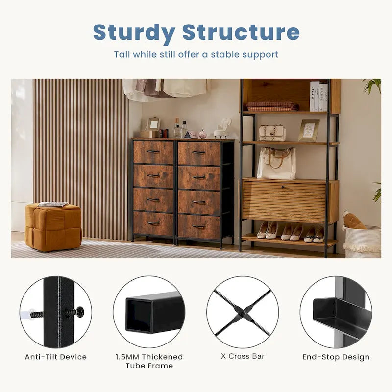 Commode en tissu à 4 tiroirs, Organiseur de rangement pliable