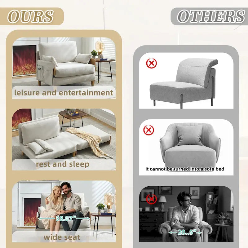 Fauteuil convertible inclinable en chenille avec 3 oreillers