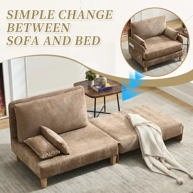 Fauteuil convertible inclinable en chenille avec 3 oreillers
