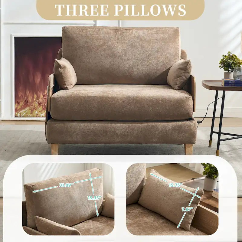 Fauteuil convertible inclinable en chenille avec 3 oreillers