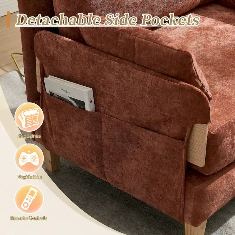 Fauteuil convertible inclinable en chenille avec 3 oreillers