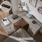Bureau d'ordinateur de ferme, bureau d'ordinateur en bois avec station de chargement