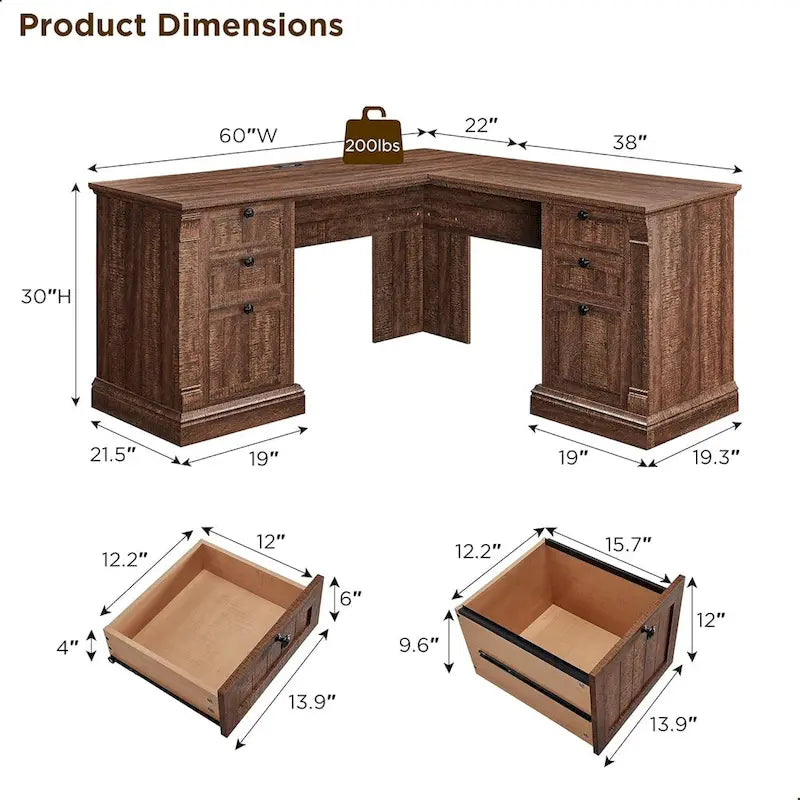 Bureau d'ordinateur de ferme, bureau d'ordinateur en bois avec station de chargement