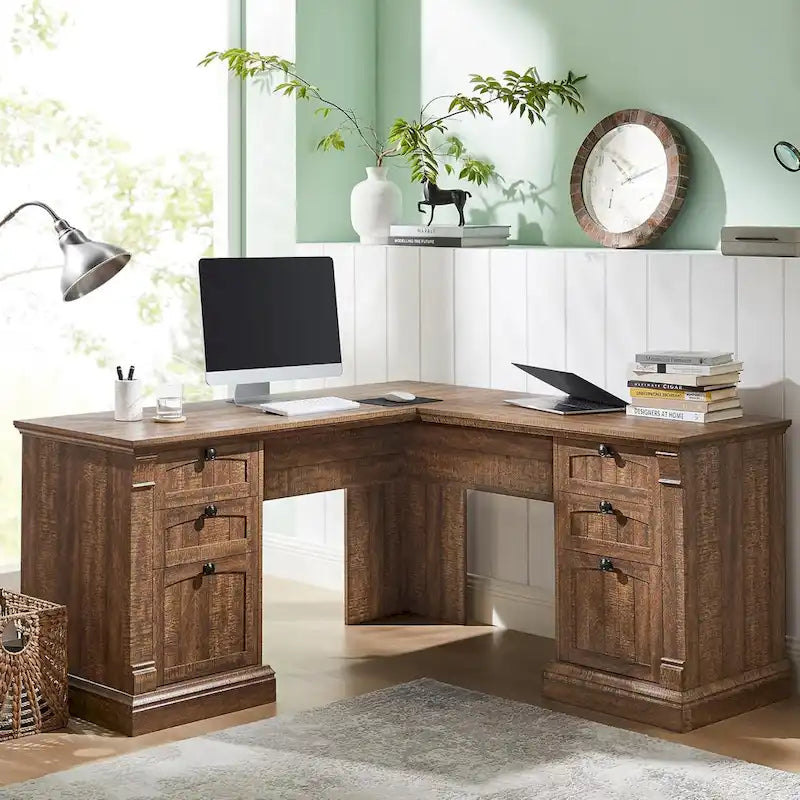 Bureau d'ordinateur de ferme, bureau d'ordinateur en bois avec station de chargement