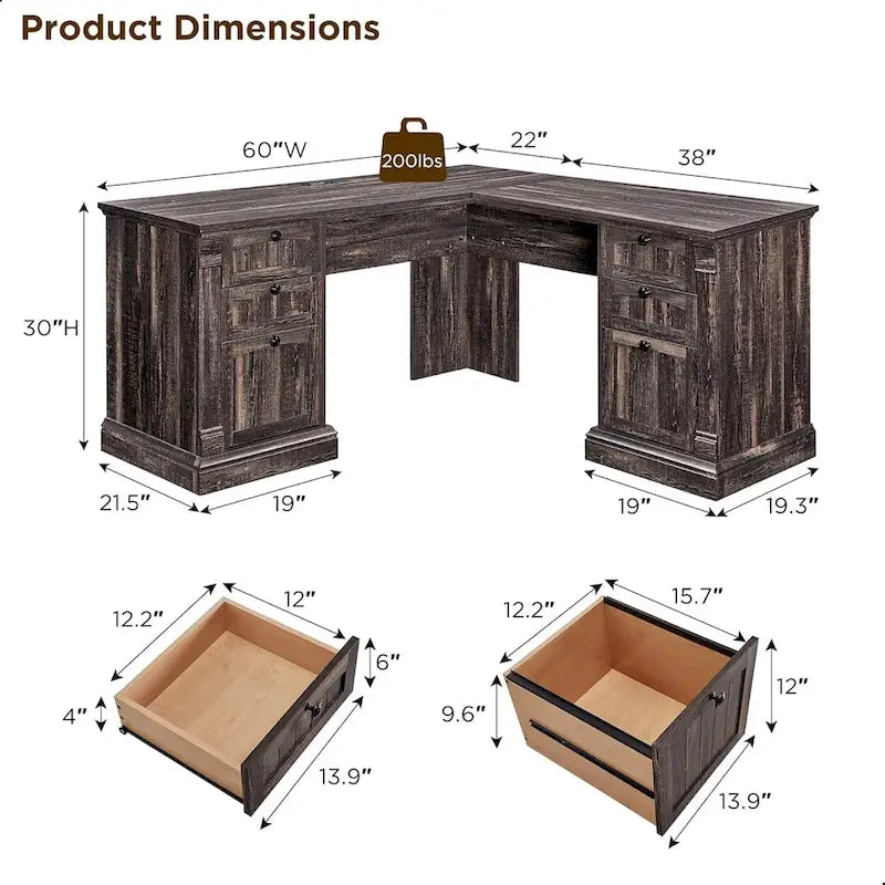 Bureau d'ordinateur de ferme, bureau d'ordinateur en bois avec station de chargement