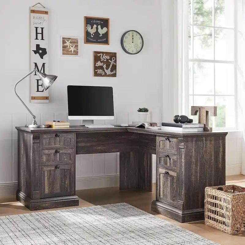 Bureau d'ordinateur de ferme, bureau d'ordinateur en bois avec station de chargement