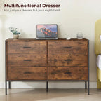 Commode rustique en bois à 6 tiroirs, Meuble TV large de 48 po marron avec rangement