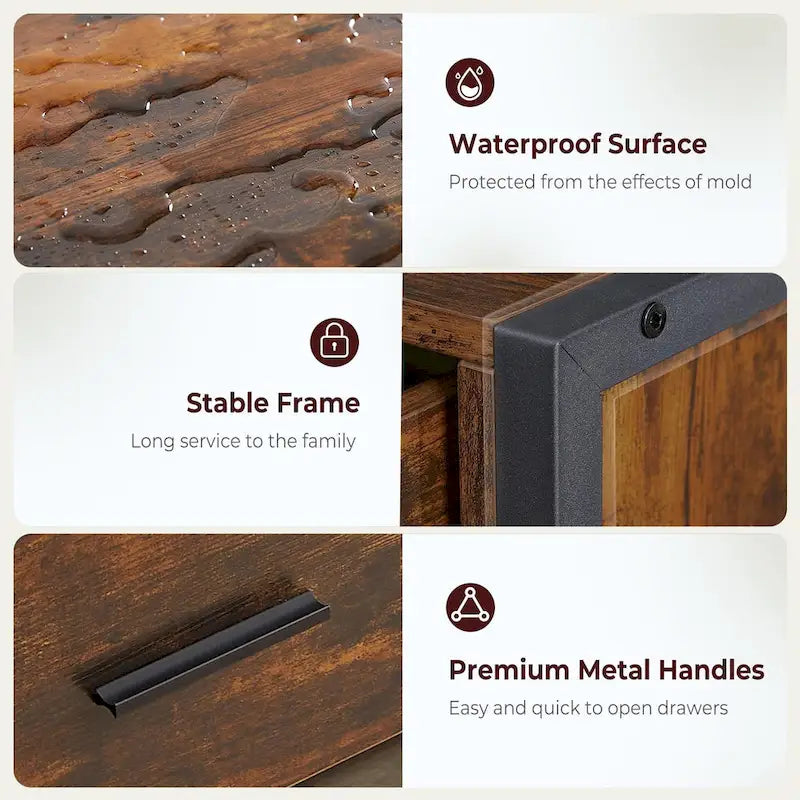 Commode rustique en bois à 6 tiroirs, Meuble TV large de 48 po marron avec rangement