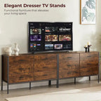 Commode rustique en bois à 6 tiroirs, Meuble TV large de 48 po marron avec rangement