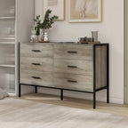 Commode rustique en bois à 6 tiroirs, Meuble TV large de 48 po marron avec rangement