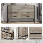 Commode rustique en bois à 6 tiroirs, Meuble TV large de 48 po marron avec rangement