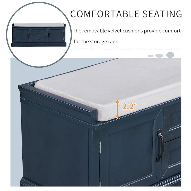 Banc de rangement avec tiroirs et placards