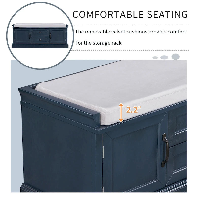 Banc de rangement avec tiroirs et placards
