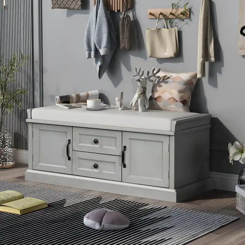 Banc de rangement avec tiroirs et placards