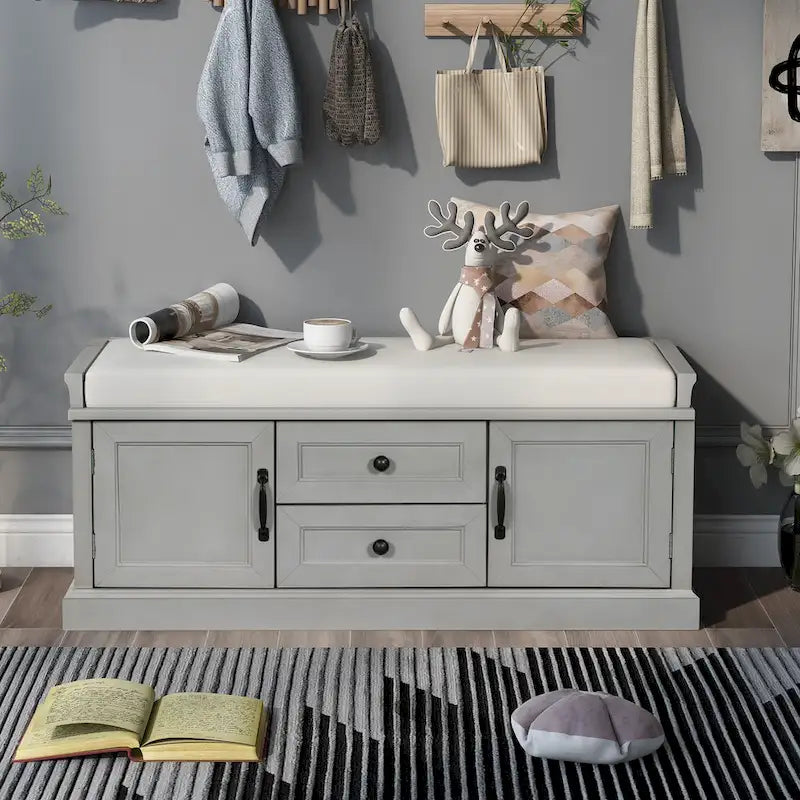Banc de rangement avec tiroirs et placards