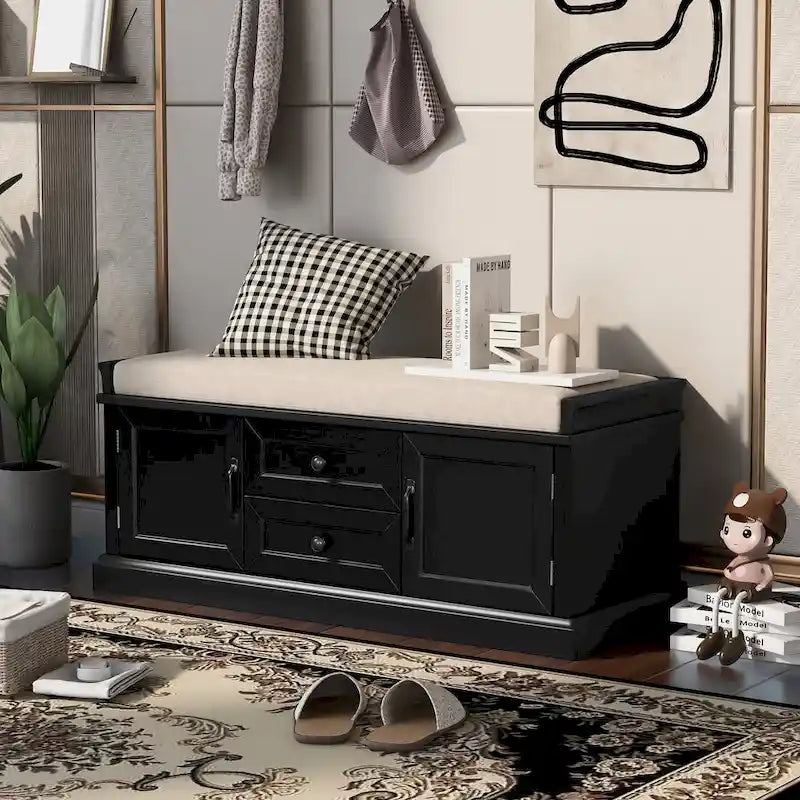 Banc de rangement avec tiroirs et placards