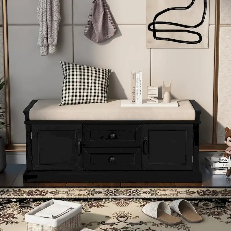 Banc de rangement avec tiroirs et placards