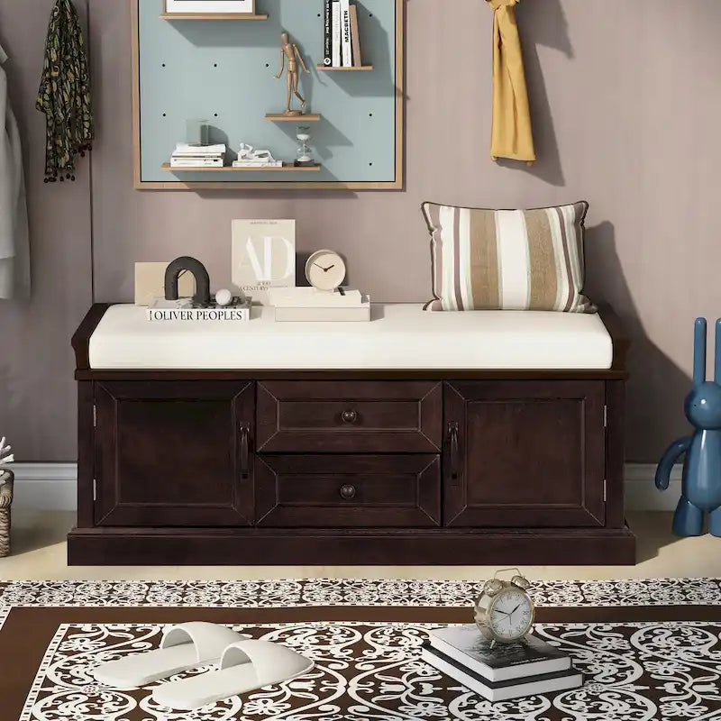 Banc de rangement avec tiroirs et placards