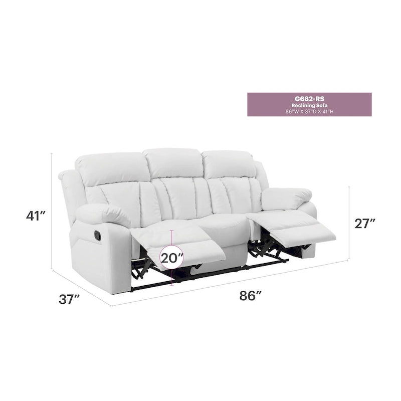 Canapé inclinable droit en similicuir à bras évasés de 85 po de largeur - 37L x 85W x 41H