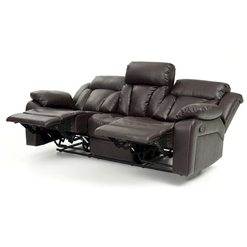 Canapé inclinable droit en similicuir à bras évasés de 85 po de largeur - 37L x 85W x 41H