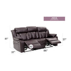 Canapé inclinable droit en similicuir à bras évasés de 85 po de largeur - 37L x 85W x 41H