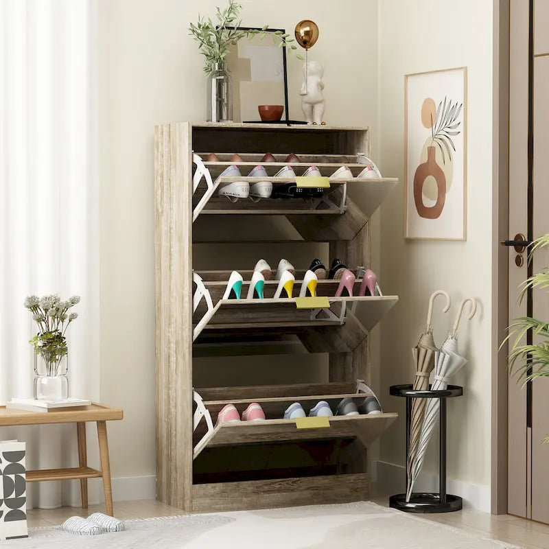 Meuble de rangement pour chaussures avec tiroir basculant et miroir