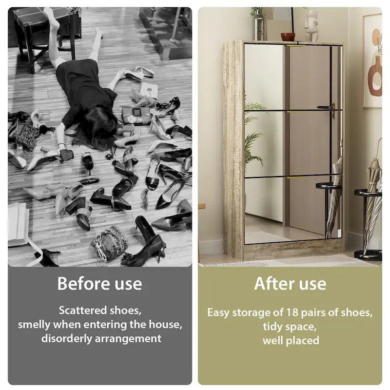 Meuble de rangement pour chaussures avec tiroir basculant et miroir