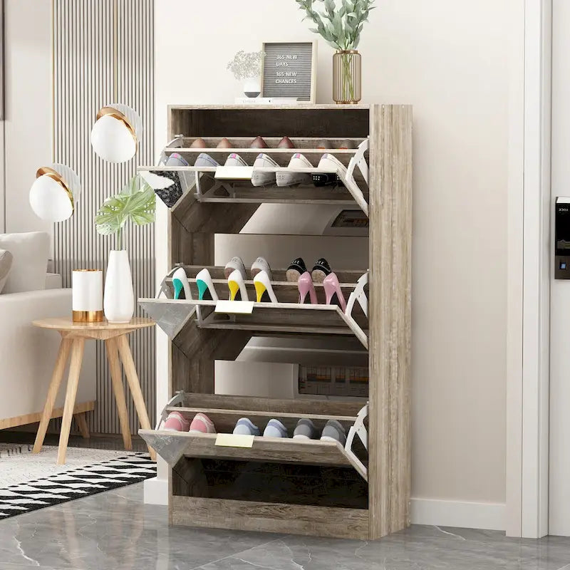 Meuble de rangement pour chaussures avec tiroir basculant et miroir