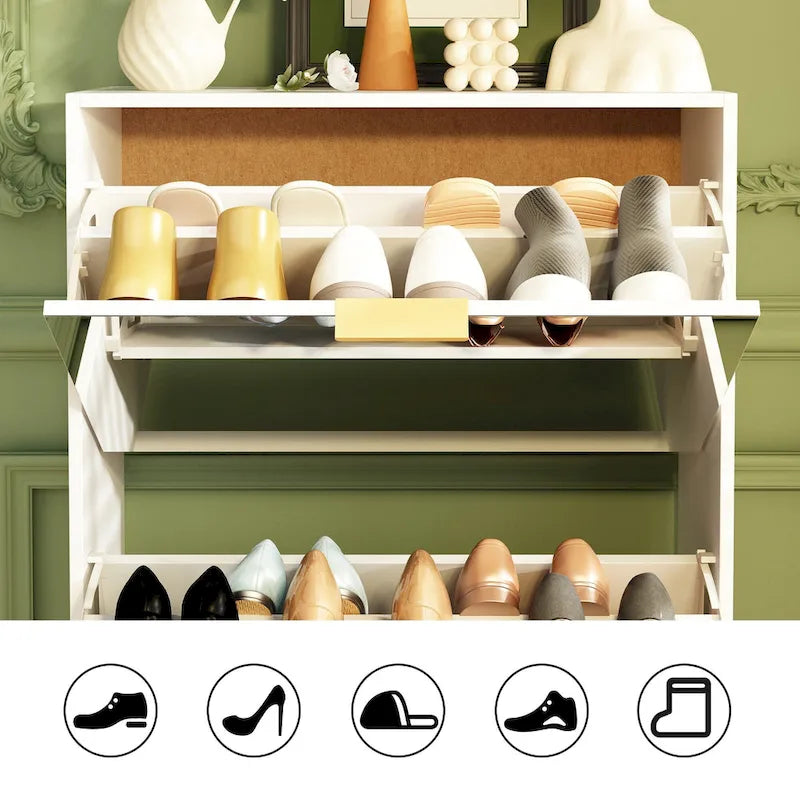 Meuble de rangement pour chaussures avec tiroir basculant et miroir