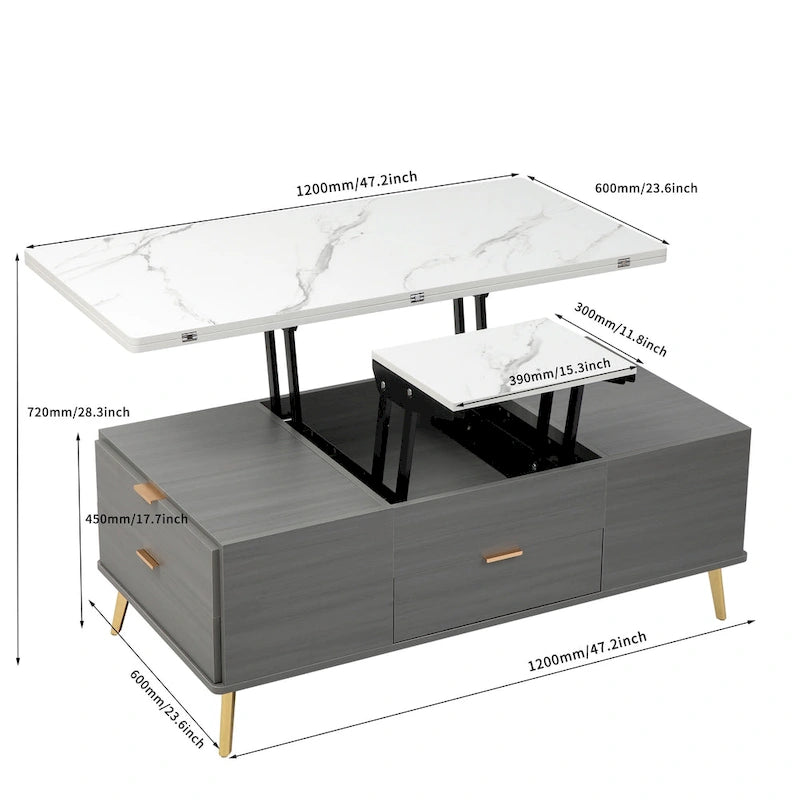 Table basse relevable moderne, multifonctionnelle avec tiroirs