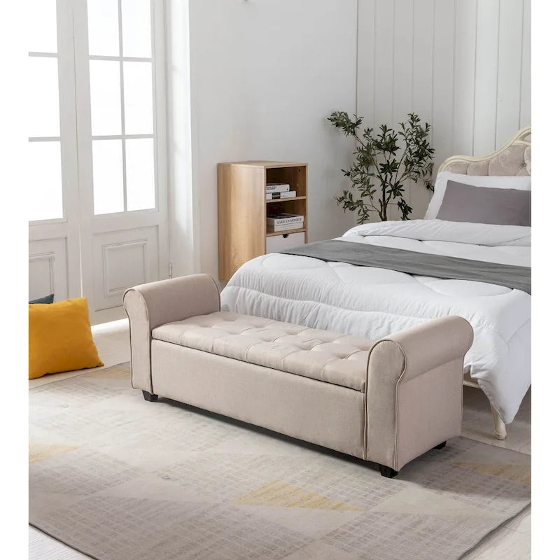 Banc de rangement Wena de Porthos Home, accoudoirs arrondis, revêtement en tissu
