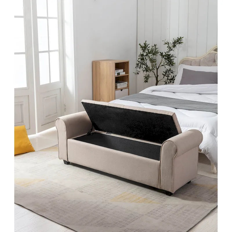 Banc de rangement Wena de Porthos Home, accoudoirs arrondis, revêtement en tissu