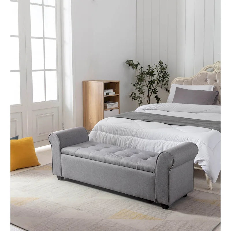 Banc de rangement Wena de Porthos Home, accoudoirs arrondis, revêtement en tissu