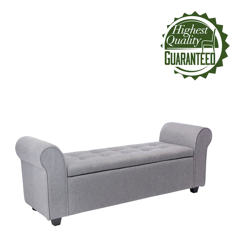 Banc de rangement Wena de Porthos Home, accoudoirs arrondis, revêtement en tissu