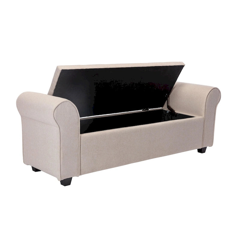 Banc de rangement Wena de Porthos Home, accoudoirs arrondis, revêtement en tissu