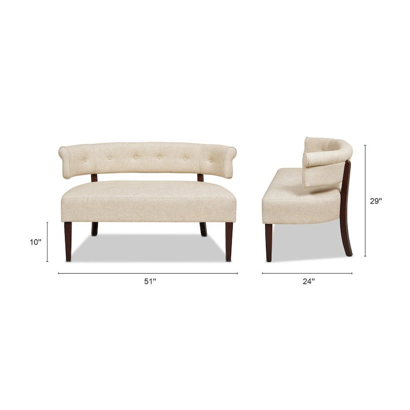 Banquette causeuse touffetée 51 (moderne, avec accoudoirs encastrés)