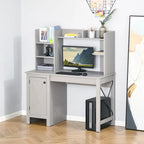 Bureau d'ordinateur de ferme avec étagère supérieure et armoire, Bureau de télétravail avec rangement, pour l'étude
