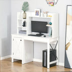 Bureau d'ordinateur de ferme avec étagère supérieure et armoire, Bureau de télétravail avec rangement, pour l'étude