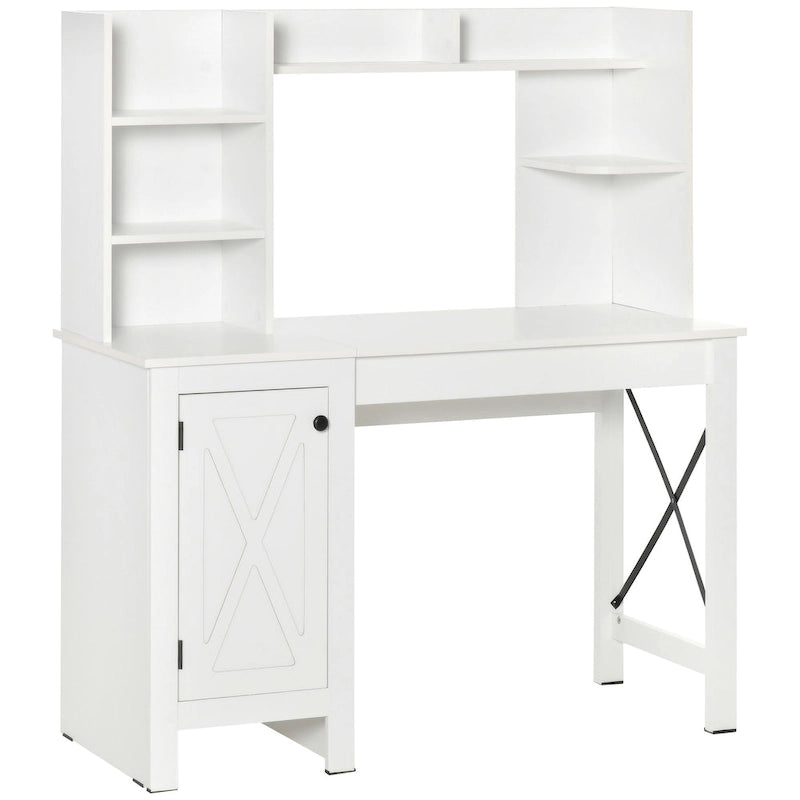Bureau d'ordinateur de ferme avec étagère supérieure et armoire, Bureau de télétravail avec rangement, pour l'étude
