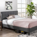 Priage by ZINUS Grey Upholstered Square Stitched Platform Bed Frame