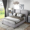 Lit plateforme queen-size en tissu bouclé moderne avec tête de lit capitonnée