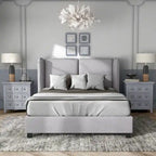 Lit plateforme queen-size en tissu bouclé moderne avec tête de lit capitonnée