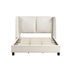 Lit plateforme queen-size en tissu bouclé moderne avec tête de lit capitonnée