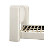 Lit plateforme queen-size en tissu bouclé moderne avec tête de lit capitonnée